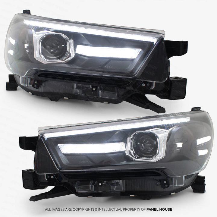 Black Headlights Full LED DRL Sequential fits Toyota Hilux N80 SR5 Facelift 2020 - 2024