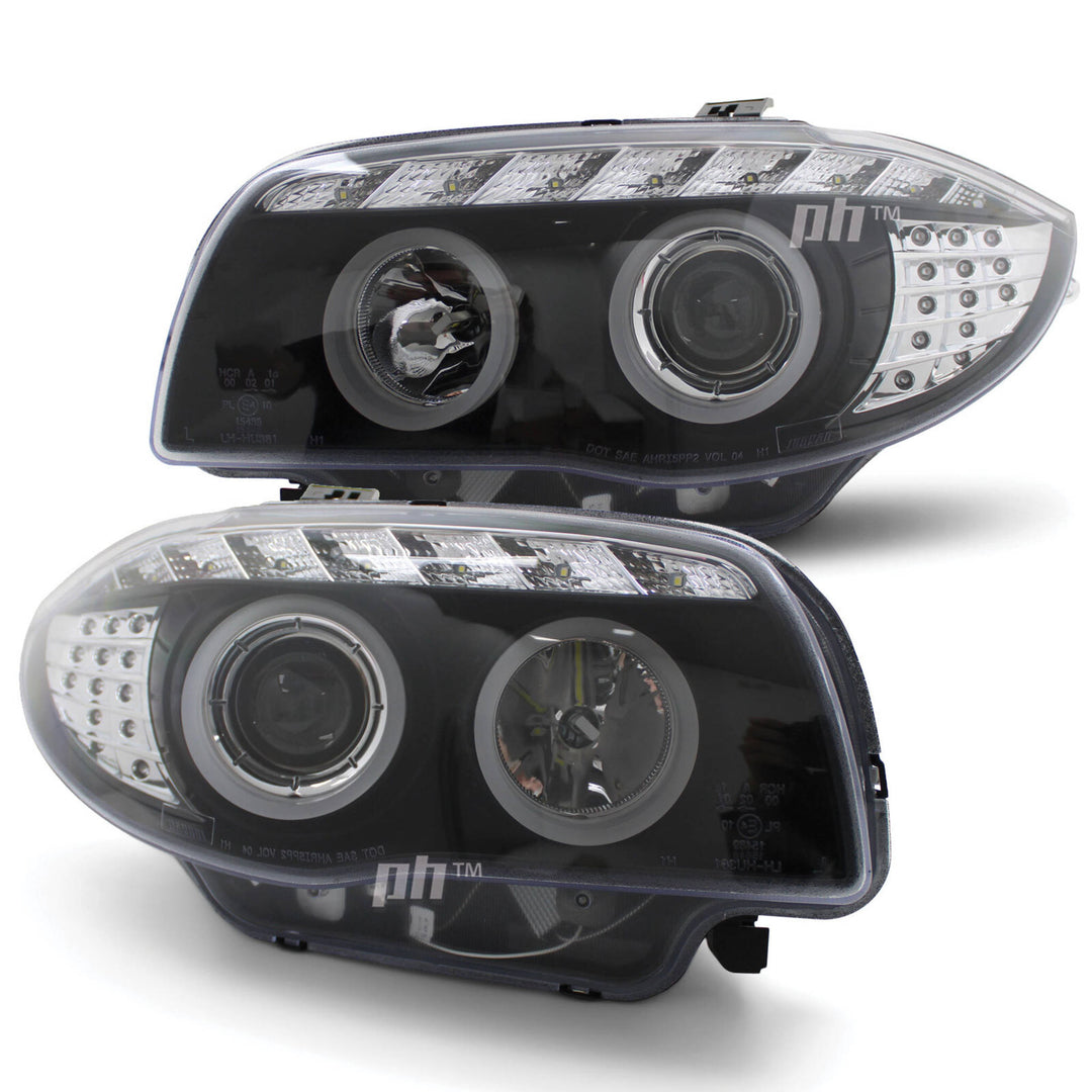 Headlights Black Full LED DRL Halo Style Fits BMW 1 Series E81 E82 E87 E88