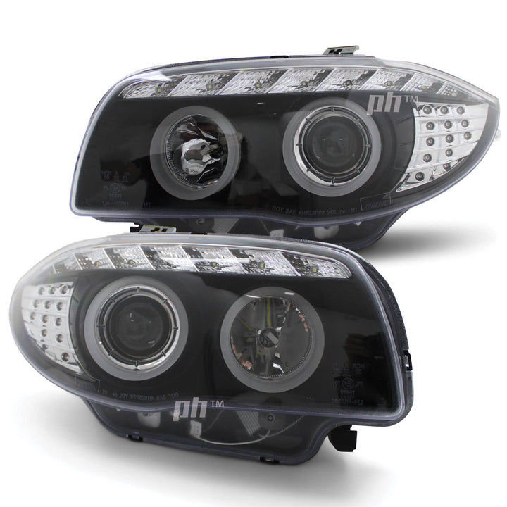 Headlights Black Full LED DRL Halo Style Fits BMW 1 Series E81 E82 E87 E88