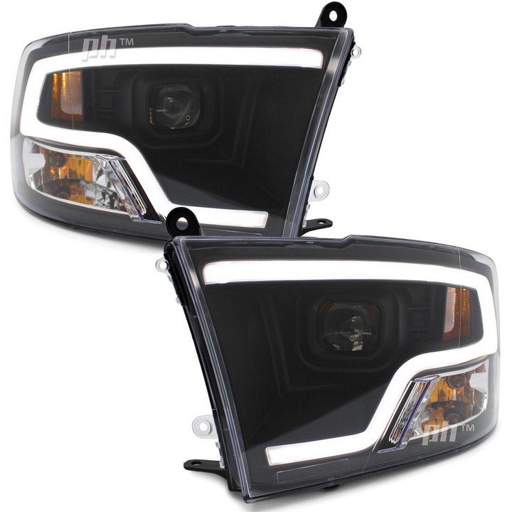 Black Headlights PAIR Bi-LED Projector DRL fits Dodge RAM 1500 DS 2013 - 2022
