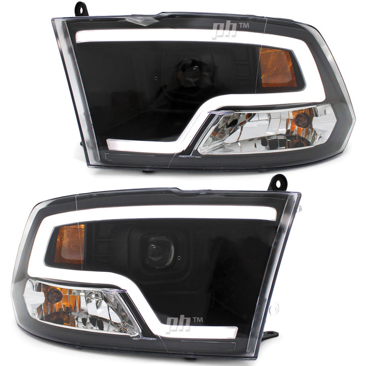 Black Headlights PAIR Bi-LED Projector DRL fits Dodge RAM 1500 DS 2013 - 2022