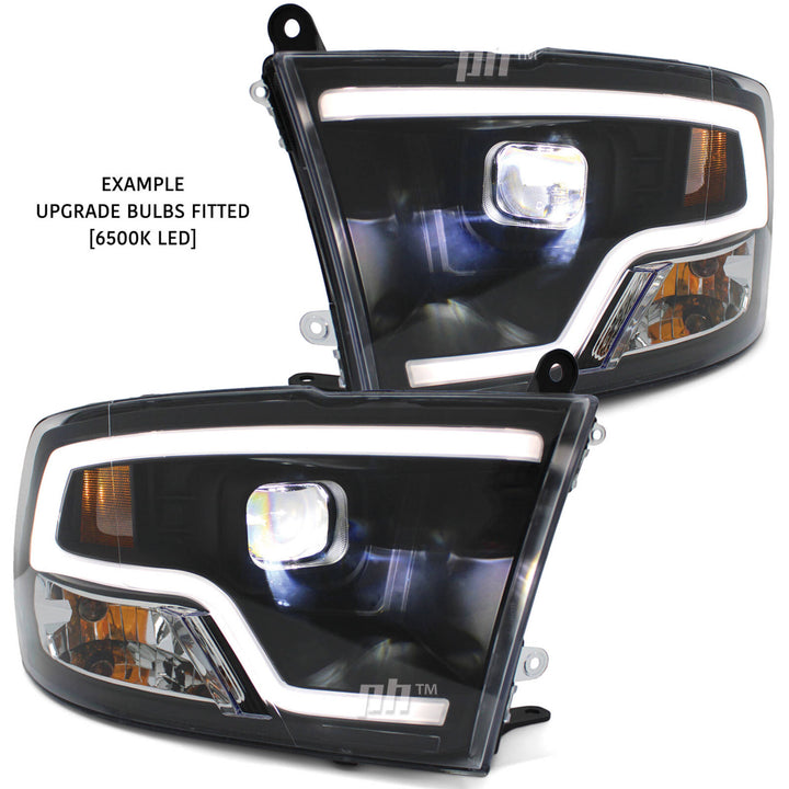 Black Headlights PAIR Bi-LED Projector DRL fits Dodge RAM 1500 DS 2013 - 2022