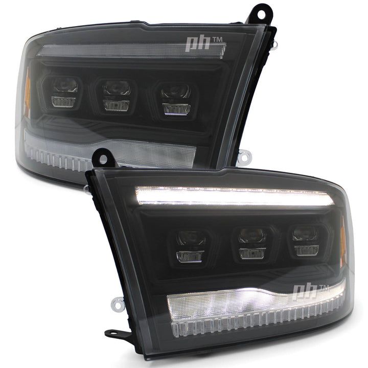 Headlights LED Triple Projector Sequential Indicator fits Dodge RAM DS 13 - 22