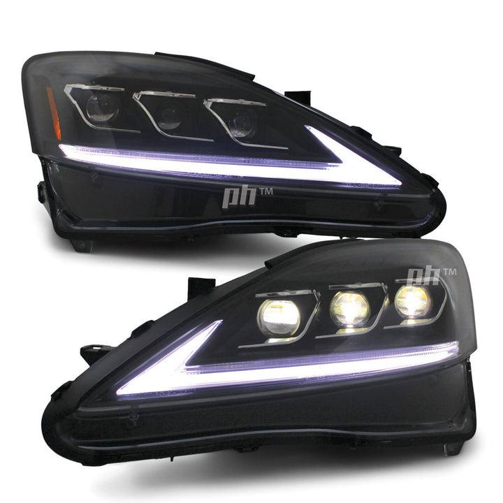 Black Projector LED Headlights Sequential fits Lexus IS250 2005 - 2010