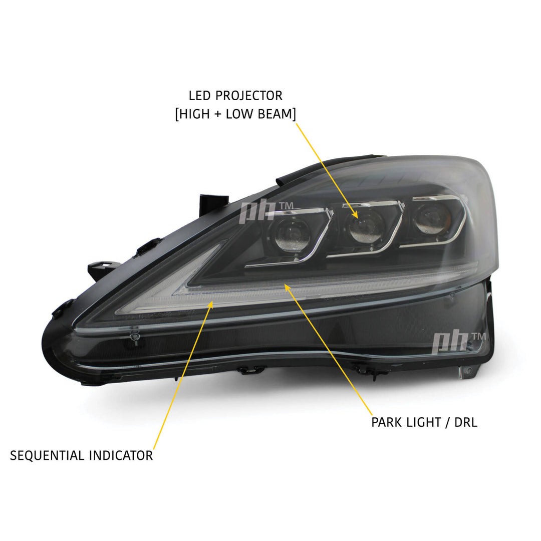 Black Projector LED Headlights Sequential fits Lexus IS250 2005 - 2010