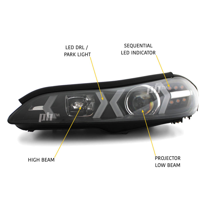 Black Projector Headlights Sequential PAIR DRL Style Fits Nissan Silvia S15