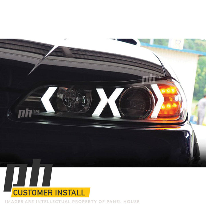 Black Projector Headlights Sequential PAIR DRL Style Fits Nissan Silvia S15