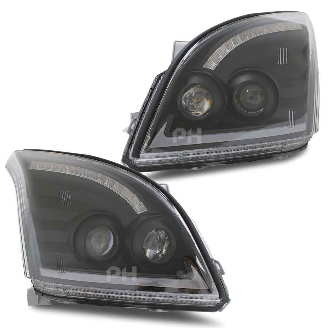 Headlights Black Sequential DRL Style Fits Toyota Landcruiser Prado 120 Series