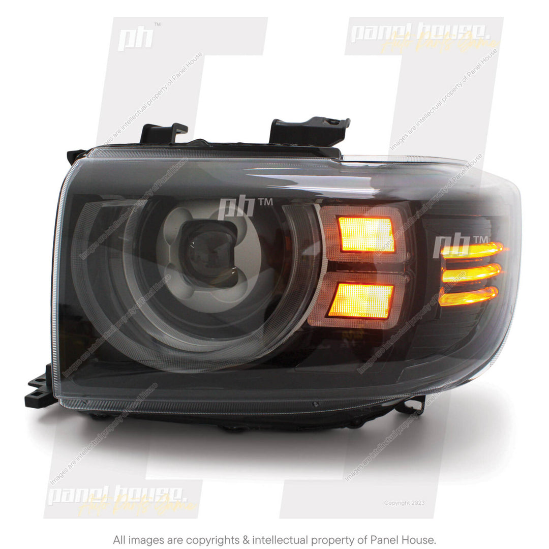 DEFEND-R DRL Full LED Black Projector Headlights PAIR fits Toyota Landcruiser 76 78 79 Series 2007 -