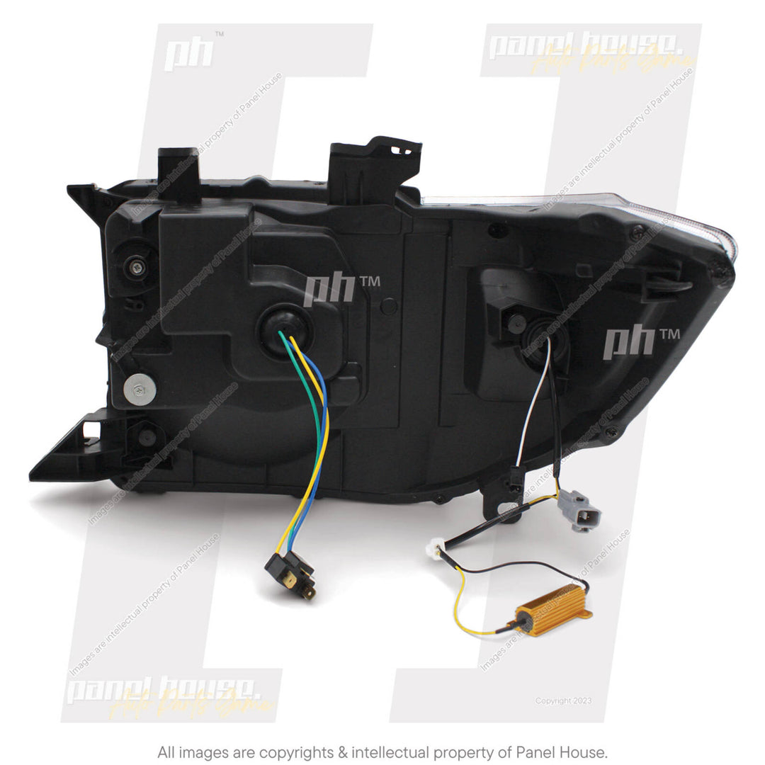 DEFEND-R DRL Full LED Black Projector Headlights PAIR fits Toyota Landcruiser 76 78 79 Series 2007 -