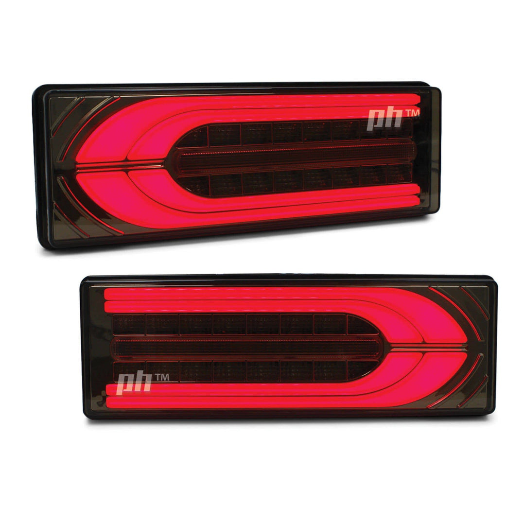 Tail Lights G Wagon Style Smoked LED Sequential fits Toyota Landcruiser 70 75 79 Series Alloy Tray