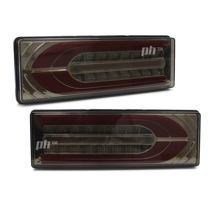 Tail Lights G Wagon Style Smoked LED Sequential fits Toyota Landcruiser 70 75 79 Series Alloy Tray