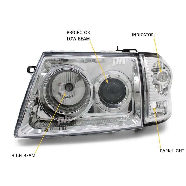 Headlight & Corner Light SET CHROME Projector Fits Toyota Hilux SR5 2001 - 2005