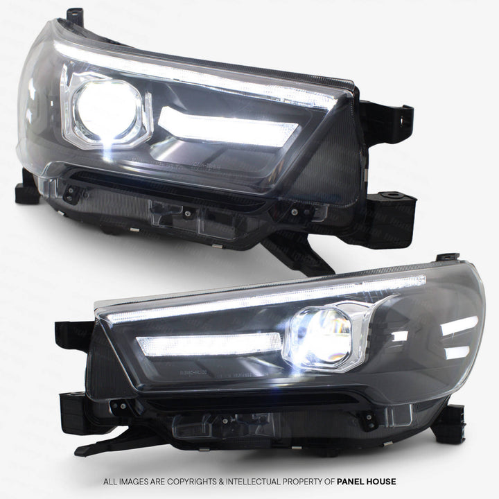 Black Headlights Full LED DRL Sequential fits Toyota Hilux N80 SR5 Facelift 2020 - 2024