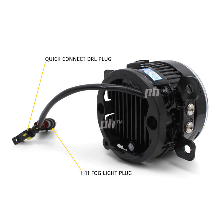 LED Projector Fog Lights With DRL PAIR Universal 90mm Lens