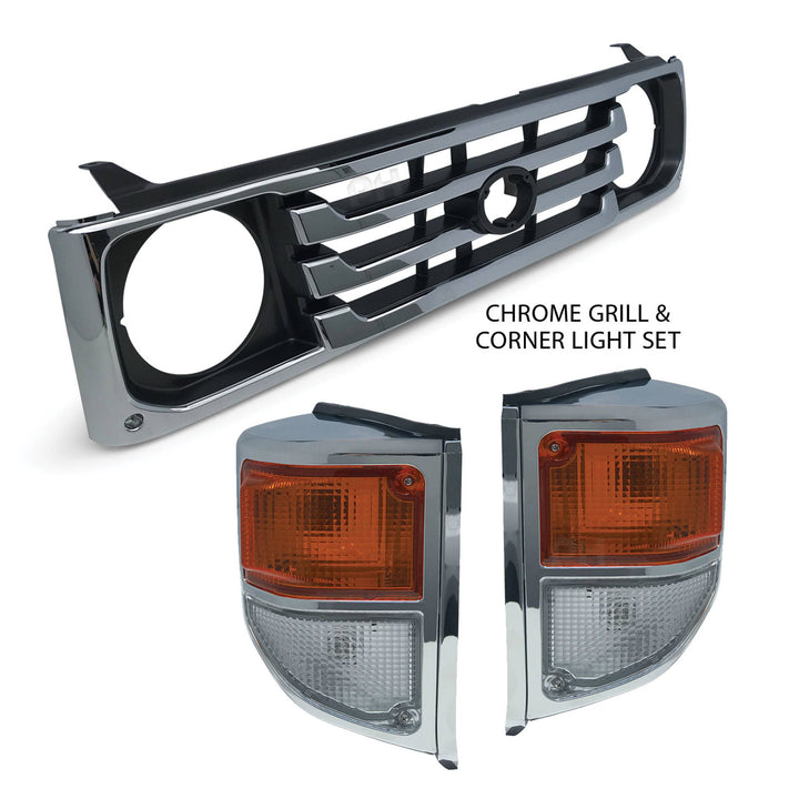 Grill + Corner Lights SET Chrome Fits Toyota Landcruiser 78 79 Series 1999 - 2007