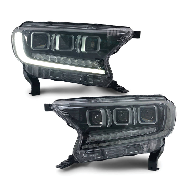 Headlights PAIR Bugatti Style LED fits Ford Ranger PX MK2 MK3 2015 - 2022