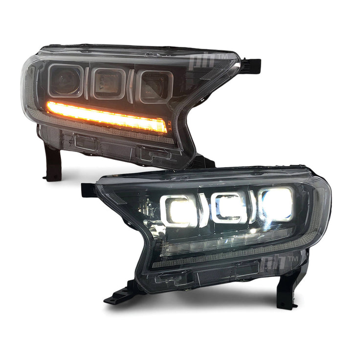 Headlights PAIR Bugatti Style LED fits Ford Ranger PX MK2 MK3 2015 - 2022