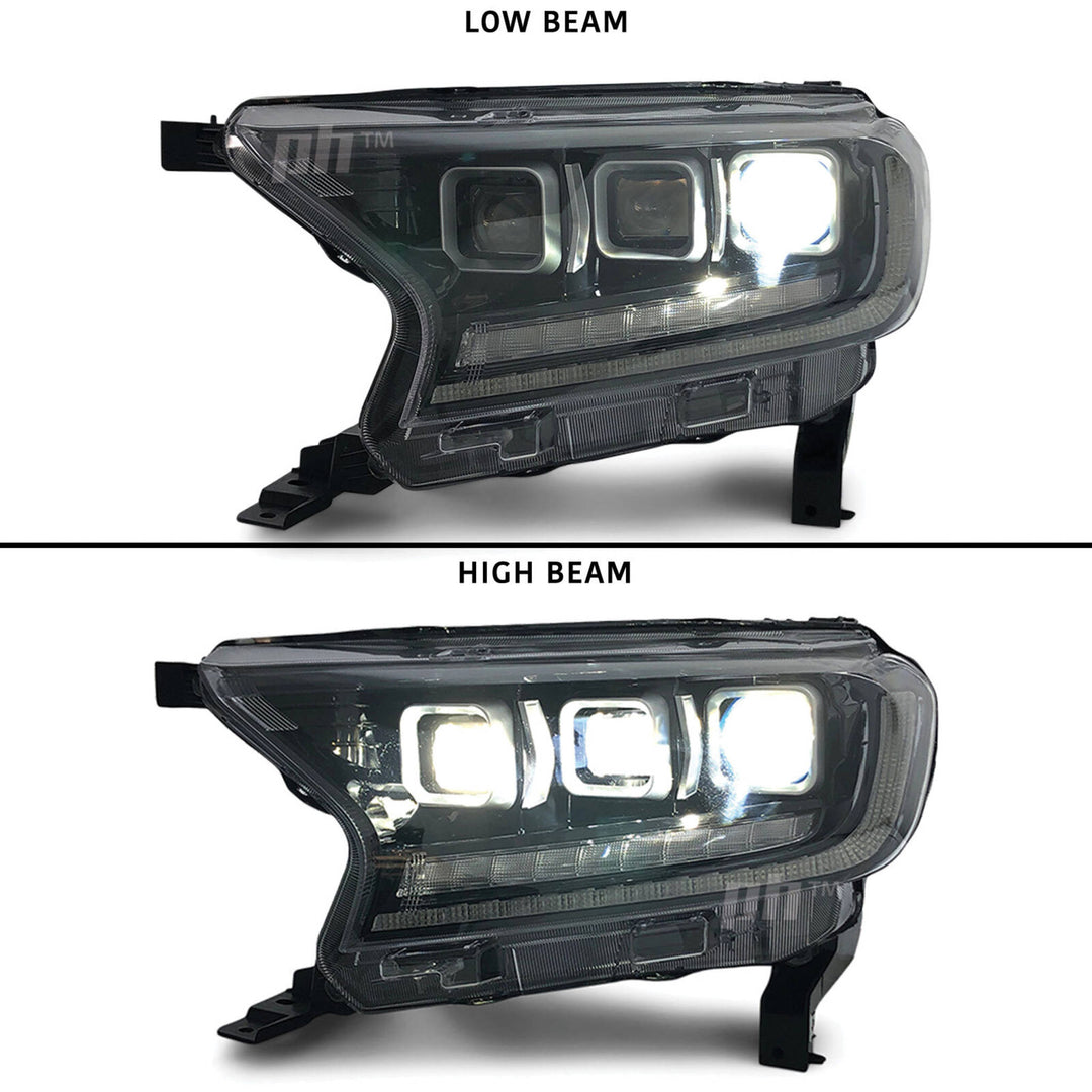 Headlights PAIR Bugatti Style LED fits Ford Ranger PX MK2 MK3 2015 - 2022
