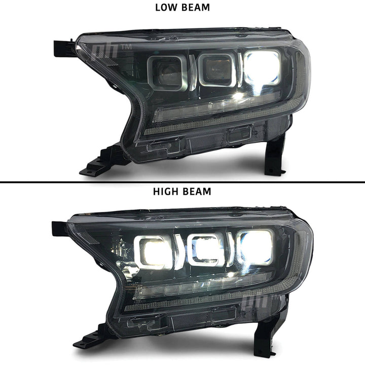 Headlights PAIR Bugatti Style LED fits Ford Ranger PX MK2 MK3 2015 - 2022