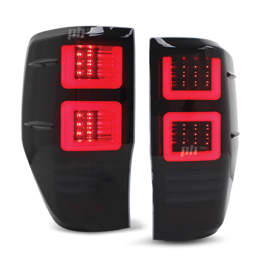 Black SMOKED LED Tail Lights Vogue Style PAIR fits Ford Ranger PX & Raptor 2011 - 2022