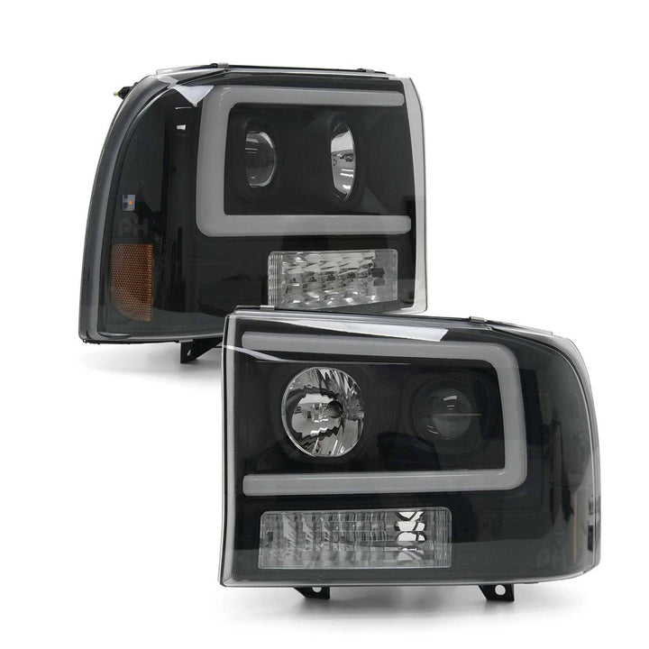 Headlights PAIR Black LED DRL Style Fits Ford F250 SuperDuty 1999 - 2005