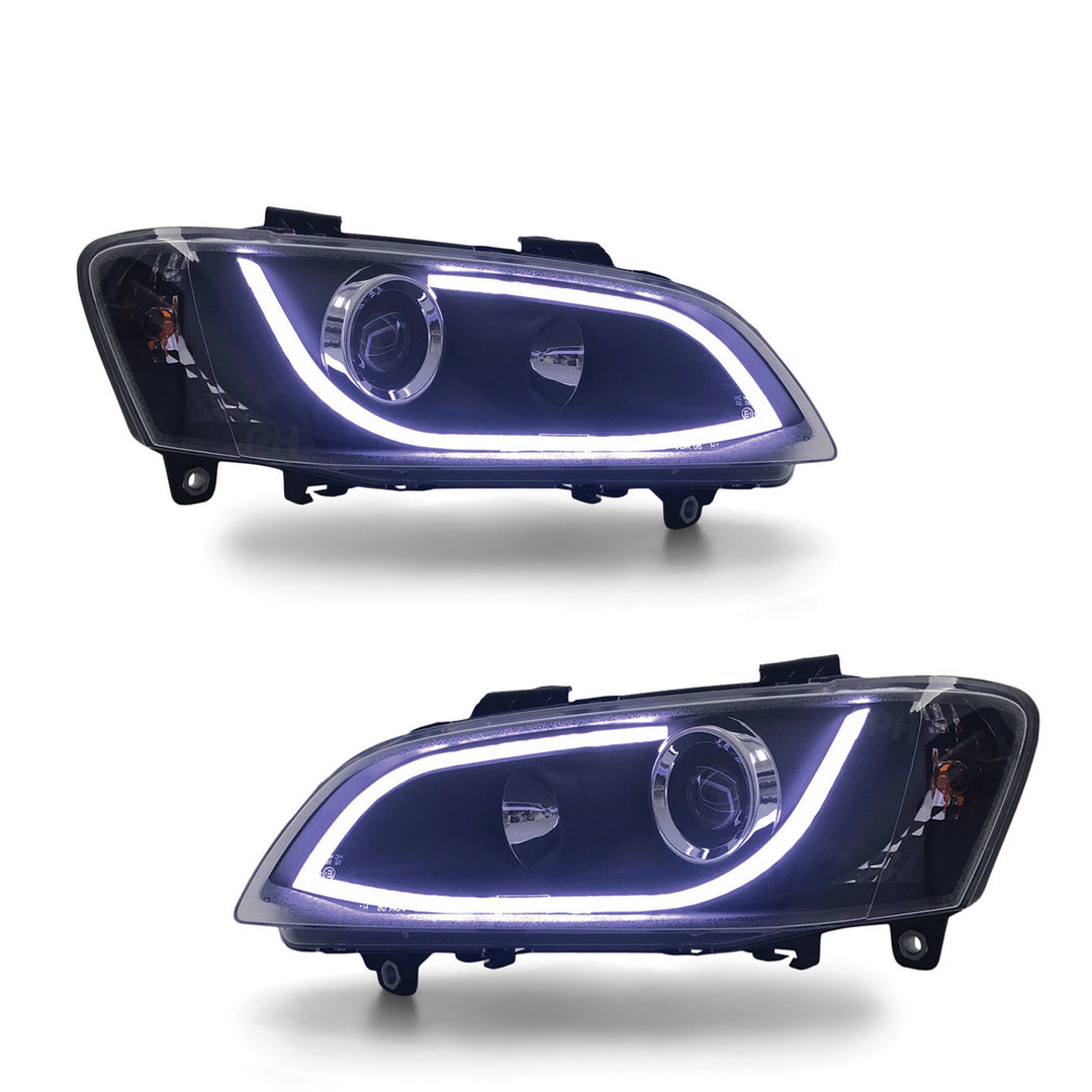 Black Headlights PAIR DRL Style Projector fits Holden Commodore VE 2006 - 2010