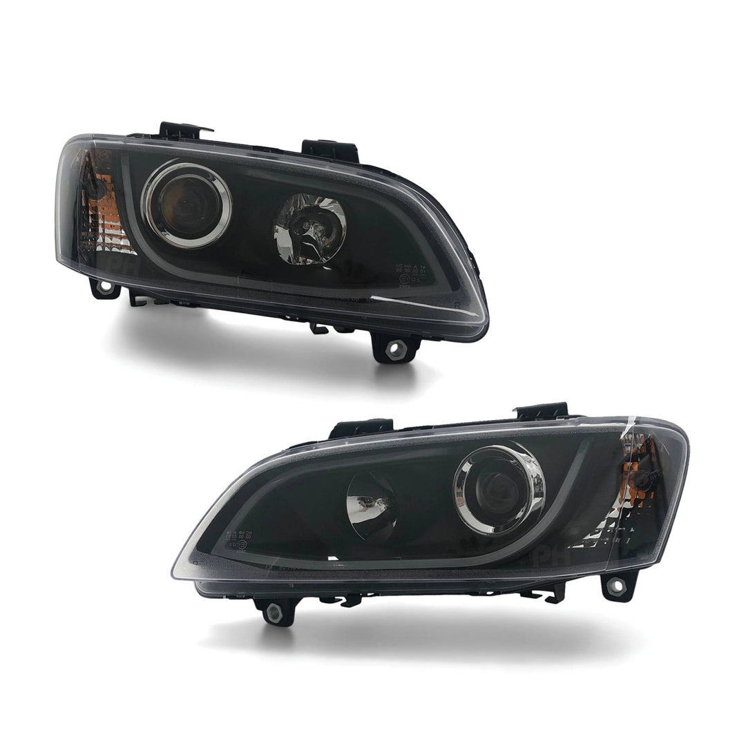 Black Headlights PAIR DRL Style Projector fits Holden Commodore VE 2006 - 2010