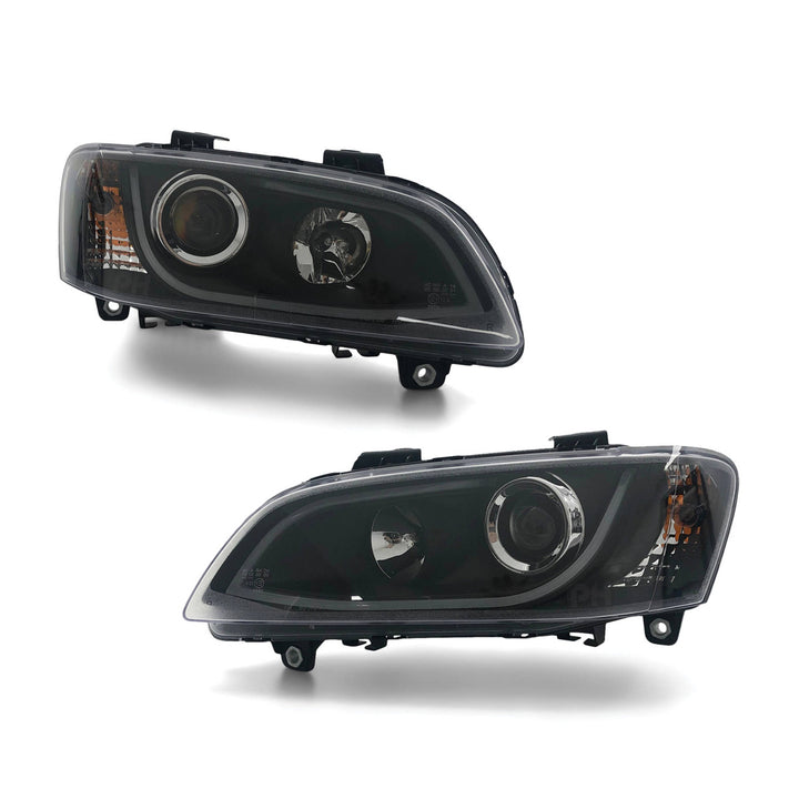 Black Headlights PAIR DRL Style Projector fits Holden Commodore VE 2006 - 2010
