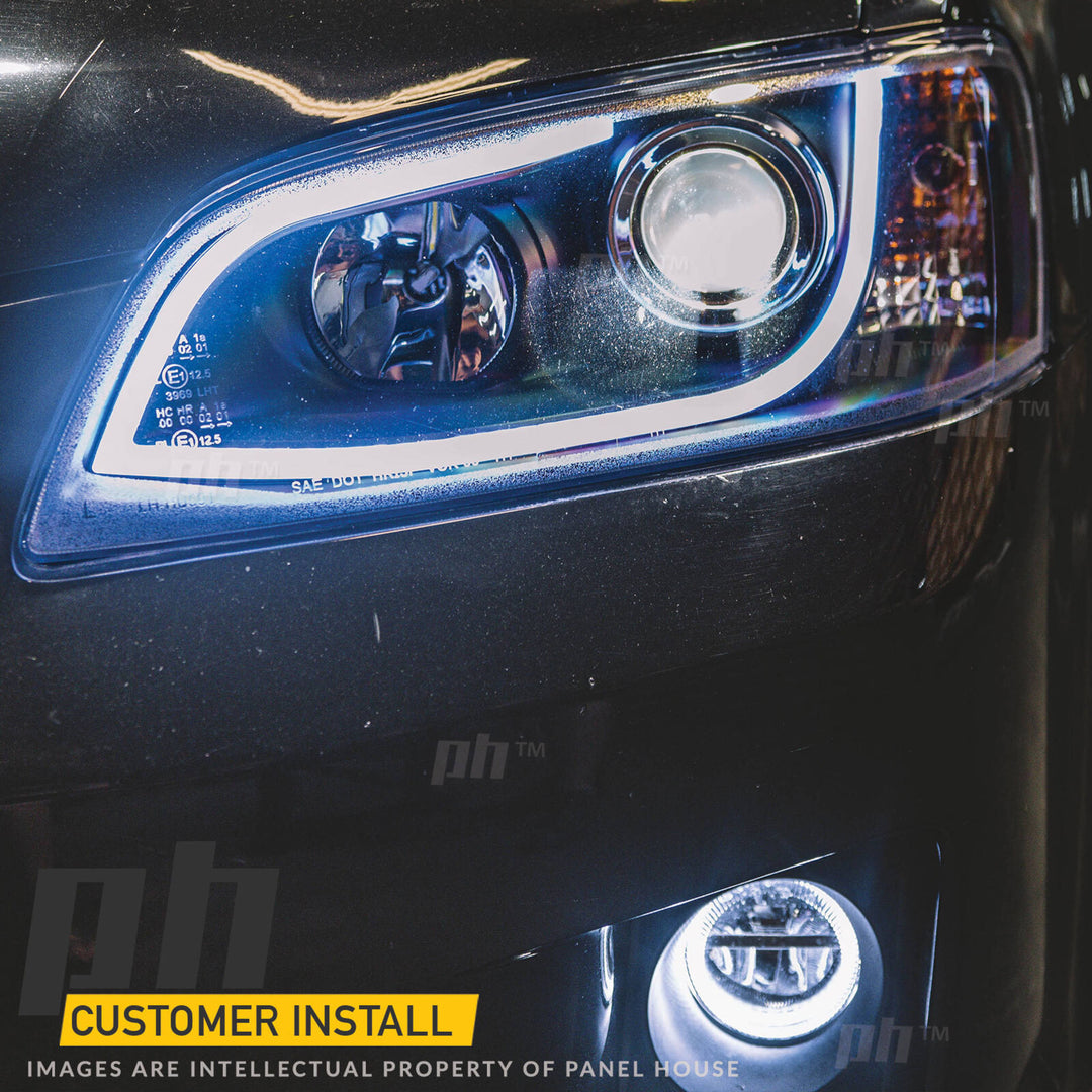 Black Headlights PAIR DRL Style Projector fits Holden Commodore VE 2006 - 2010