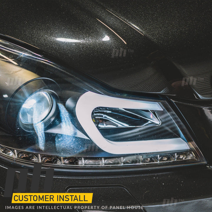 Black Projector Headlights PAIR DRL Style fits Mercedes C-Class W204 2011 - 2014