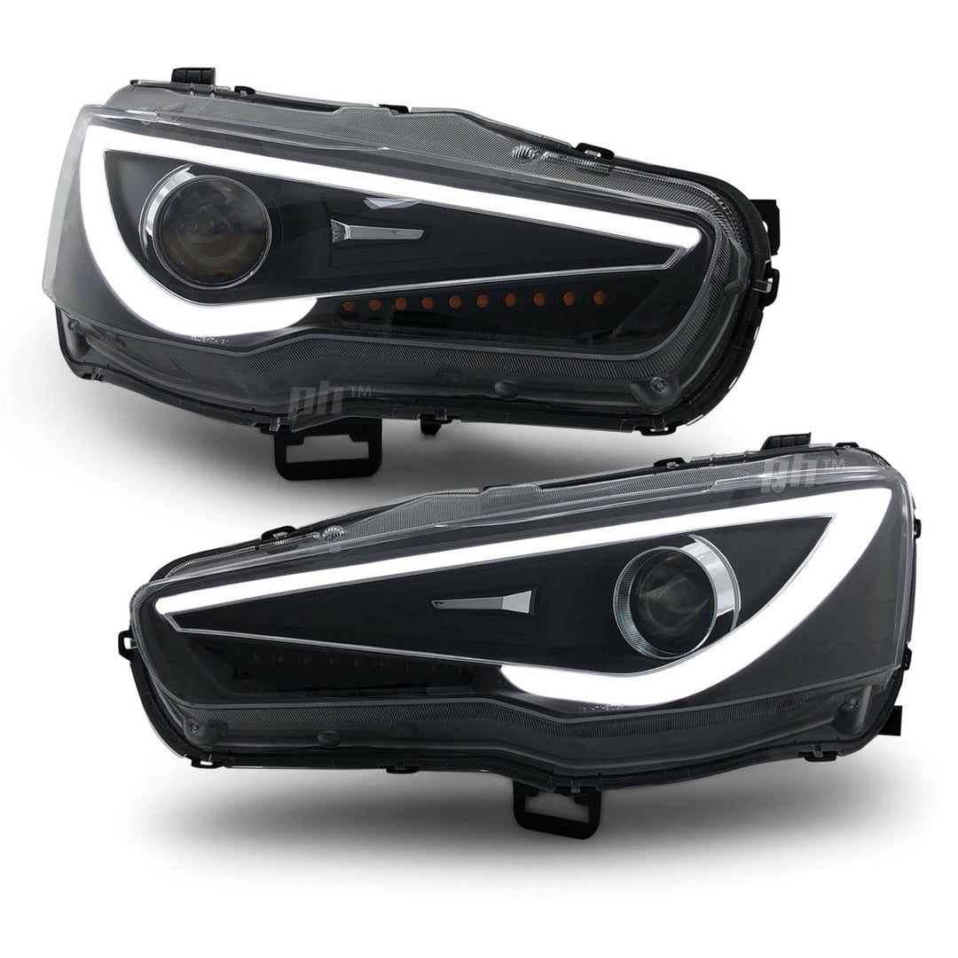 Black Projector Headlights PAIR DRL Sequential fits Mitsubishi CJ CF EVO 07-17