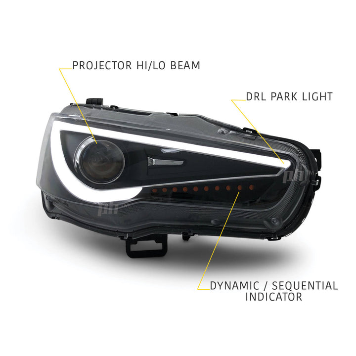Black Projector Headlights PAIR DRL Sequential fits Mitsubishi CJ CF EVO 07-17