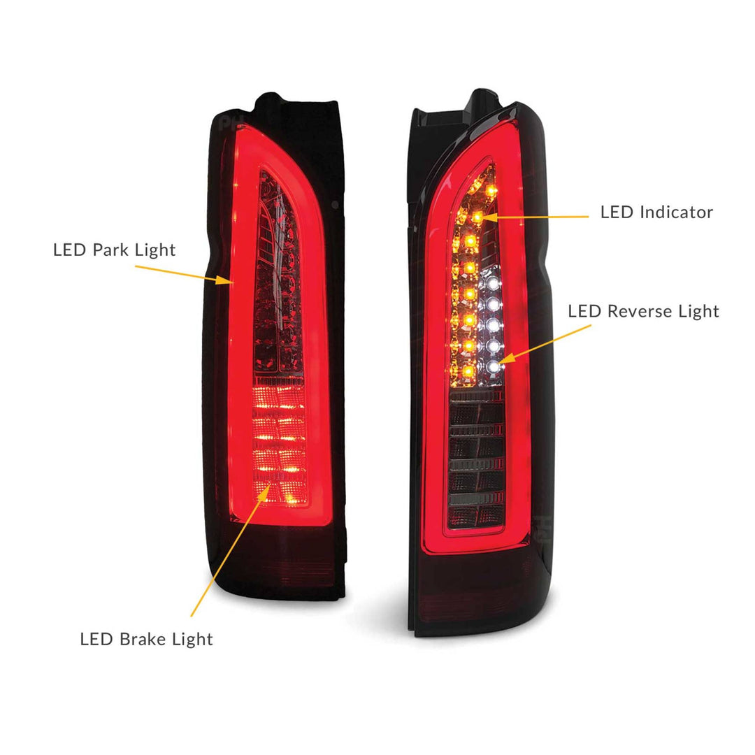 Tail Lights PAIR Full LED Black Smoked fits Toyota Hiace 2005 - 2019