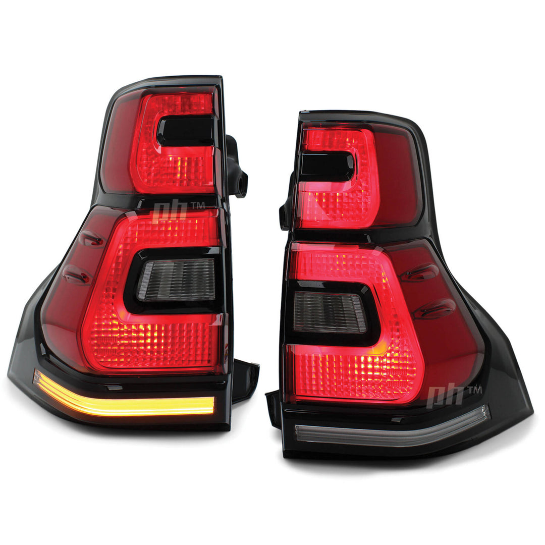 Black LED Tail Lights Sequential PAIR Fits Toyota LandCruiser Prado 150 Series 2009 - 2017