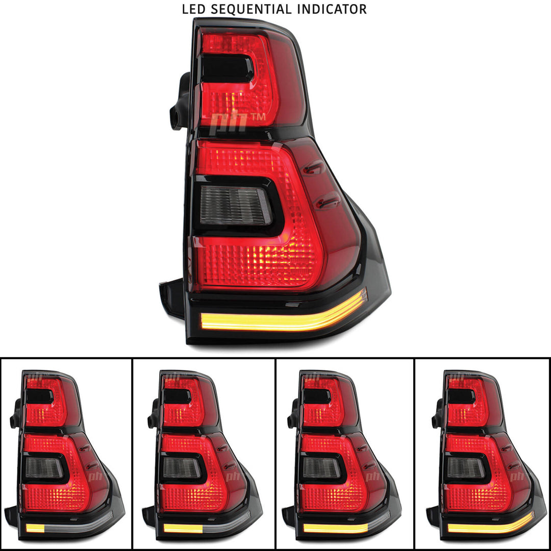 Black LED Tail Lights Sequential PAIR Fits Toyota LandCruiser Prado 150 Series 2009 - 2017