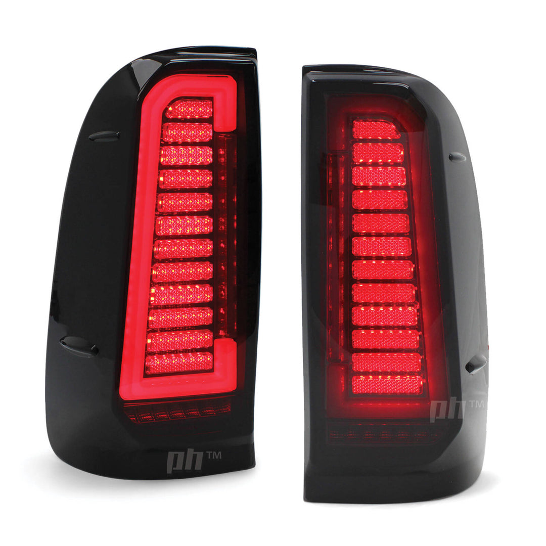 Upgrade Black Smoked LED Tail Lights Sequential PAIR Fits Toyota Hilux N70 2005 - 2015