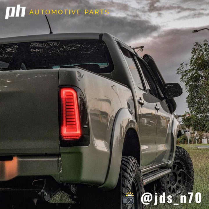 Upgrade Black Smoked LED Tail Lights Sequential PAIR Fits Toyota Hilux N70 2005 - 2015