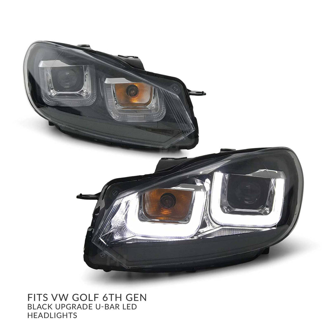Headlights PAIR LED DRL U-Bar Style Upgrade fits Volkswagen VW Golf 6 09-13