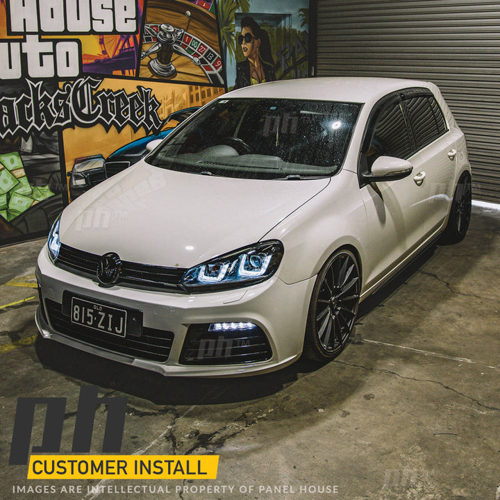 Headlights PAIR LED DRL U-Bar Style Upgrade fits Volkswagen VW Golf 6 09-13