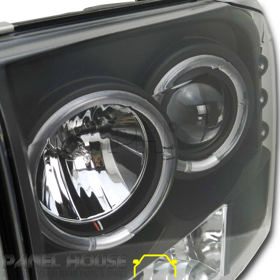 Headlights PAIR Black Halo Fits Ford F250 F350 SuperDuty 1999 - 2006
