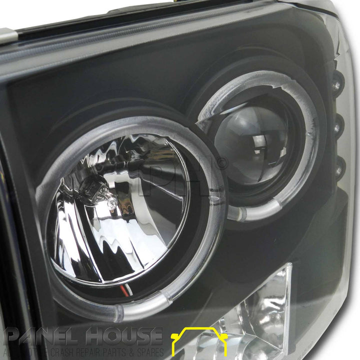 Headlights PAIR Black Halo Fits Ford F250 F350 SuperDuty 1999 - 2006