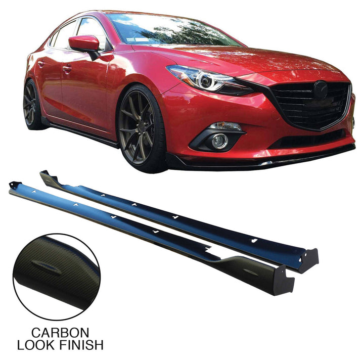 Front Bumper Lower Lip & Side Skirts CARBON Finish For Mazda 3 BM BN Hatch Sedan