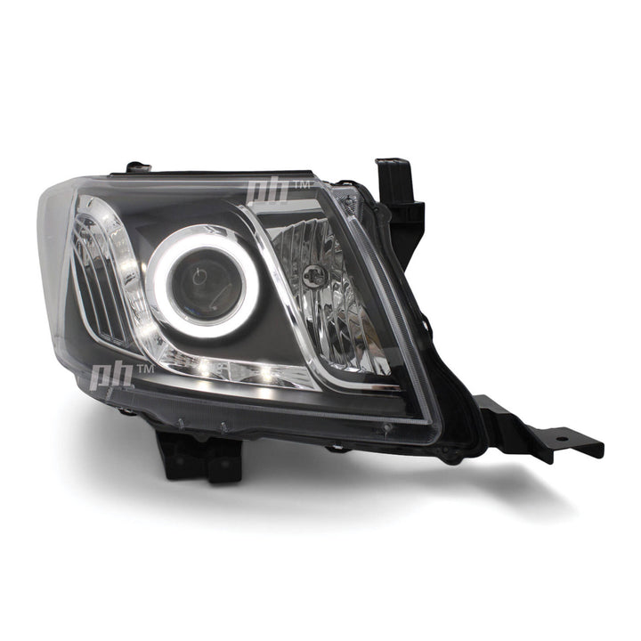 Black Headlights PAIR DRL Halo Projector Fits Toyota Hilux N70 07/2011 - 2015