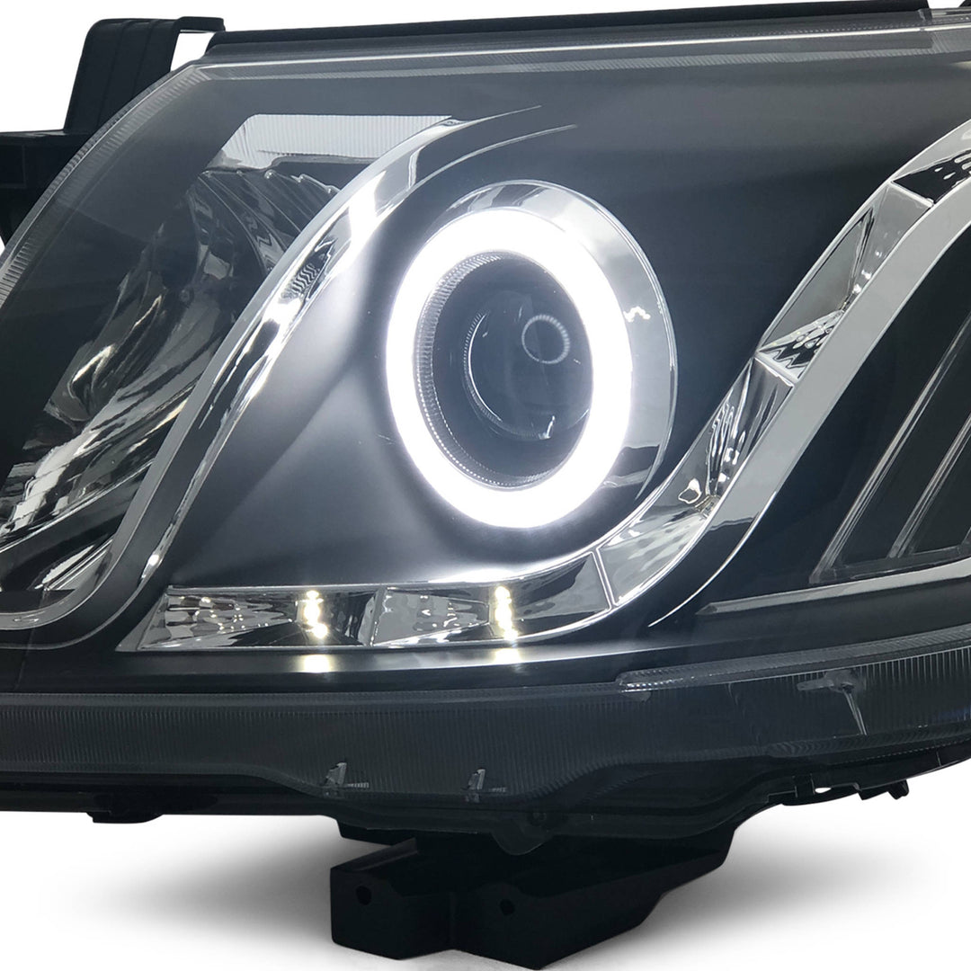 Black Headlights PAIR DRL Halo Projector Fits Toyota Hilux N70 07/2011 - 2015
