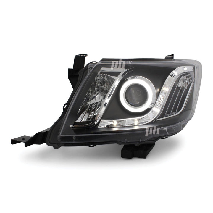 Black Headlights PAIR DRL Halo Projector Fits Toyota Hilux N70 07/2011 - 2015