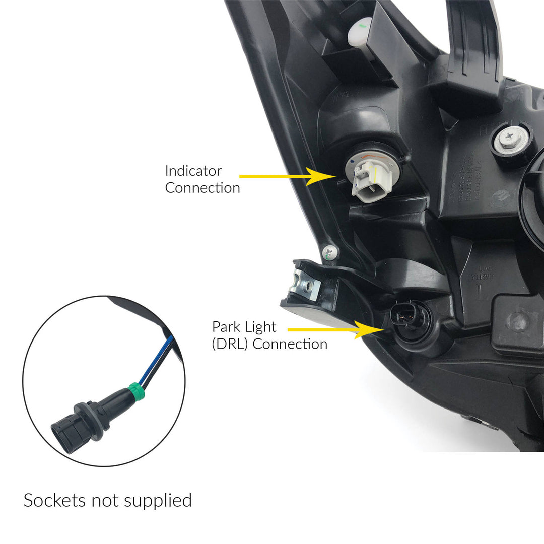 Black Headlights PAIR DRL Halo Projector Fits Toyota Hilux N70 07/2011 - 2015