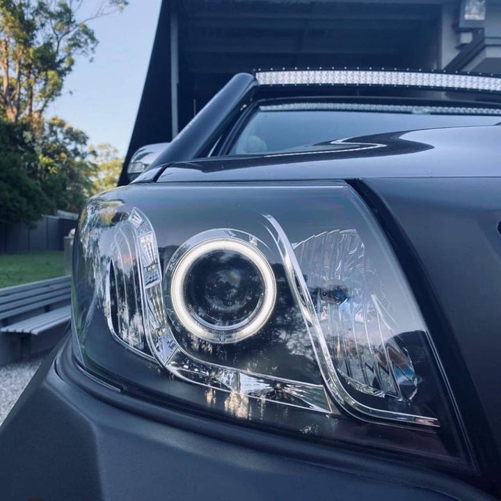 Black Headlights PAIR DRL Halo Projector Fits Toyota Hilux N70 07/2011 - 2015