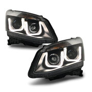  Black Headlights PAIR LED DRL U Style Projector fits Isuzu D-MAX DMAX 2012-2016 