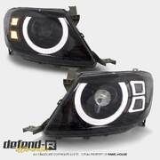 DEFEND-R DRL Full LED Black Projector Headlights PAIR fits Toyota Hilux N70 2005 - 4/2011